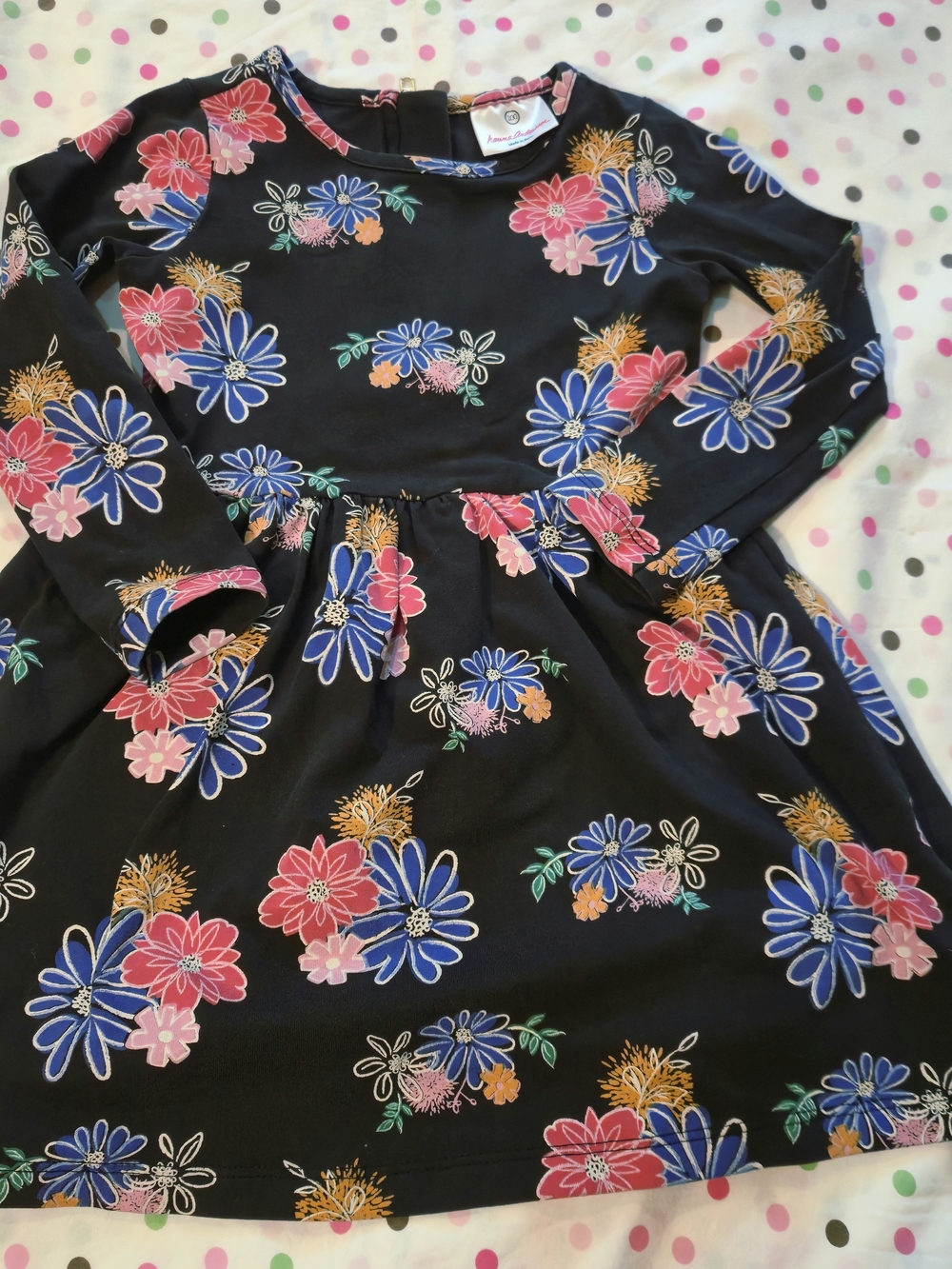 Hanna Andersson Black Floral Long-Sleeve Dress with Pink & Blue Flowers